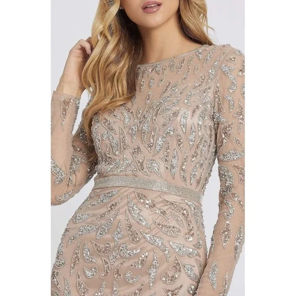 NEW Mac Duggal Beaded Long Sleeve Evening Full Length Gown Sz. 12 - Picture 2 of 9